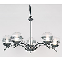 Contemporary black chrome ceiling pendant light in-corporating clear glass shades with clear swirl d