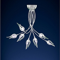 Delicate ceiling fitting finished in polished chrome with clear floral glass shades. Height - 43cm D