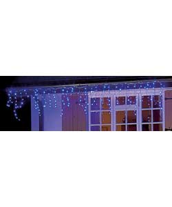 Low voltage powered.10m lead.3.9m chain.Blue blue.8 function lights.Indoor/outdoor use
