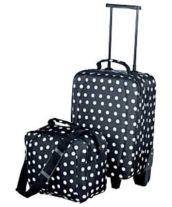 Trolley case and flight bag.Polyester.Trolley Case :Carry handle.Elasticated clothes retaining strap