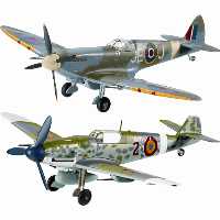 Intricately detailed and flanked in wartime insignia  these two 1:72 die cast World War II fighter
