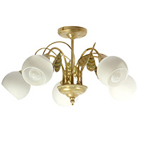Beautiful and elegant ceiling light in a cream and gold finish with green leaf decoration complete w