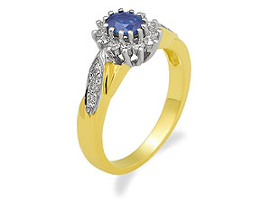 `With three diamonds on the shoulders and twelve totally surrounding the blue Kanchanaburi sapphire 