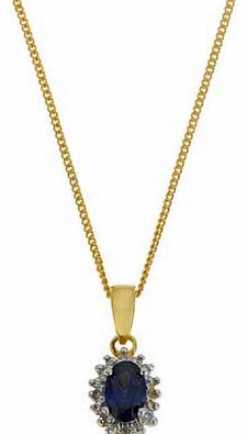 Made from 18ct gold plated silver and featuring a blue sapphire surrounded by diamonds. this gorgeous necklace is perfect for a formal occasion. Pair this pendant with the matching earrings to complete your elegant look. 18ct gold plated. Length of n