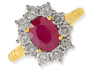A large red ruby is at the centre of this beautiful cluster ring surrounded by ten brilliant cut dia