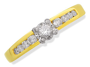 `This stunning 18ct gold ring has a brilliant cut solitaire diamond at its centre, with four channel