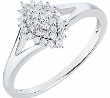 Show that special someone how you feel with this 18ct white gold ring. This ring features a cluster of round brilliant cut diamonds with a GDW of 0.2cts. Round brilliant cut diamond. Clarity of diamond I2. Diamond colour H. Guaranteed diamond weight 