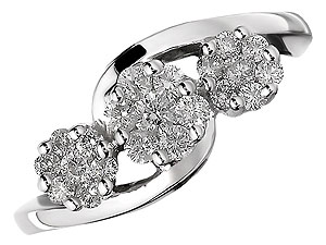 Unbranded 18ct White Gold Crossover Trilogy Diamond Cluster Ring 040754-P