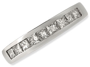 `Nine square Princess-cut diamonds, in a channel setting create this half eternity ring, this time w
