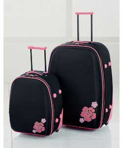 Trolley cases.Polyester.Soft.2 corner wheels.Retractable tow handle.26in case.Size (H)66, (W)19, (D)