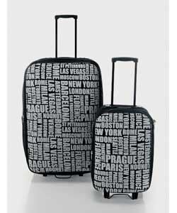 2 piece travel case. Colour grey. Material 600 denier polyester print. Soft. Front panel moulded. No