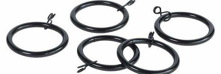 These black curtain rings are perfect for seamlessly blending in to our matching curtain poles. Strong and secure. these are ideal for supporting your curtains with style. 20 rings included. Made from metal. Suitable for use with poles up to 28mm. EA