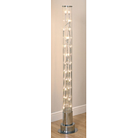Polished chrome floor lamp with inter-changing chrome arms within a clear glass enclosure. Height - 