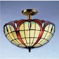 Handmade ceiling light fitting in an antique brass finish with cream and brown striking tiffany glas