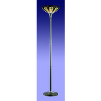 Handmade floor lamp in an antique brass finish with cream and brown striking tiffany glass. Height -