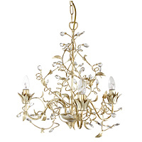 Beautiful and elegant ceiling pendant light in a cream and gold finish with leaf decoration complete