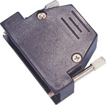 A plastic hood for standard  25-way D-type connectors. Supplied with cable clamp  assembly screws an