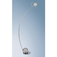 Modernistic polished chrome floor lamp with adjustable head and curved stem. Height - 136cm Diameter