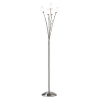 Bamboo style satin chrome floor lamp with tubular acid glass shades. Complete with in-line dimmer. H