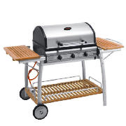 The teak gas burner BBQ features 3 fully adjustable gas burners and comes with a cast iron cooking g