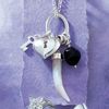3 charm pendant heart and key in sterling silver, mother of pearl horn and onyx bead. Chain length 4