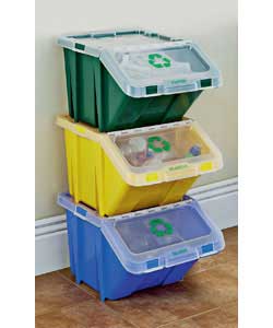 Ideal for separating out different types of dry waste.Material - Plastic.One each of green, yellow a