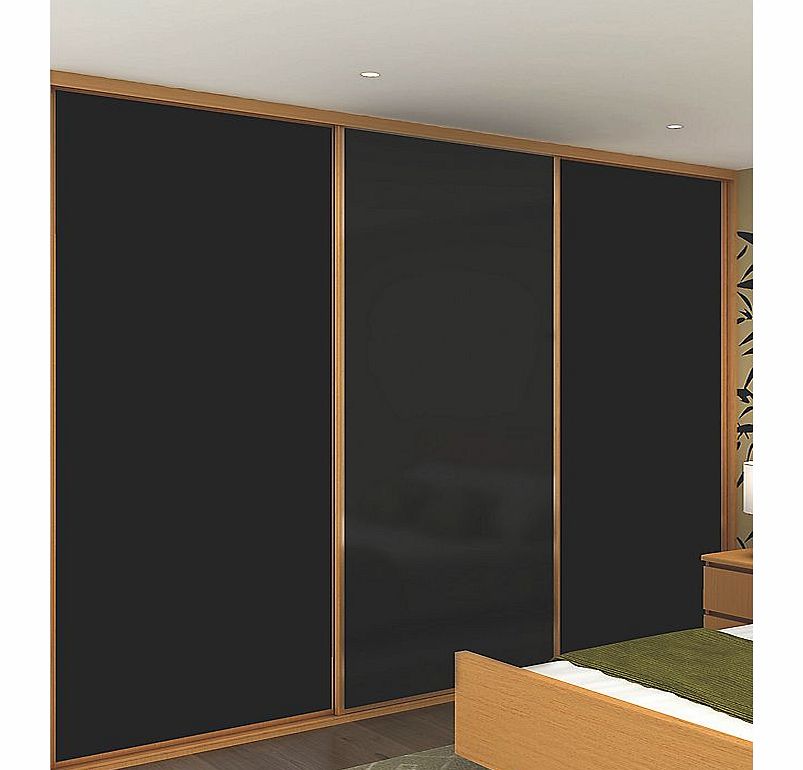 3 stylish black panel sliding wardrobe doors, complete with rollers and oak effect frame. Ready assembled to fit onto supplied matching trackset. Features: Pre-Assembled for Easy Installation; 10 Year Manufacturers Guarantee; 14 Day Delivery to Home 