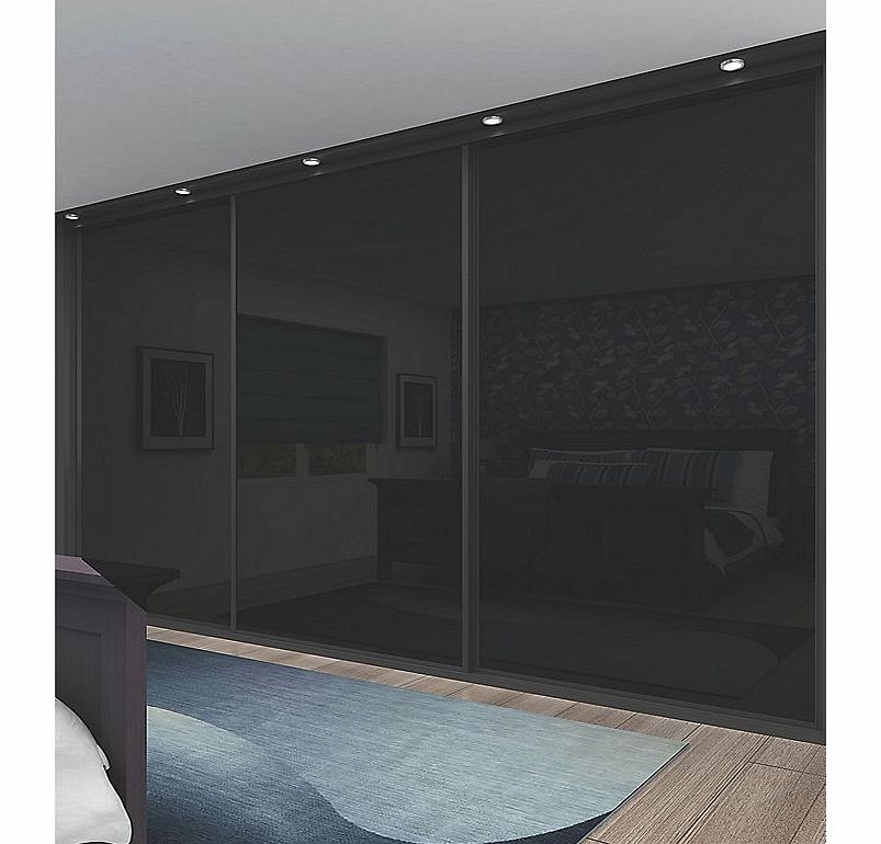 3 stylish black panel sliding wardrobe doors, complete with rollers and black frame. Ready assembled to fit onto supplied matching trackset. Features: Pre-Assembled for Easy Installation; 10 Year Manufacturers Guarantee; 14 Day Delivery to Home or Si