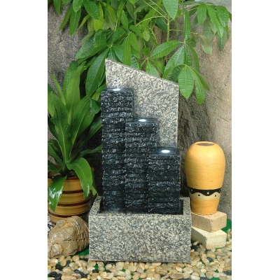 Unbranded 3 Lit Columns on Granite Water Feature