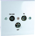 A flush-mounting outlet plate with triplexed outputs for satellite  TV and radio signals  designed t