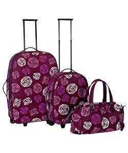 Comprises 2 trolley cases and 1 tote bag.Material polyester.Locks and keys supplied.26in trolley cas