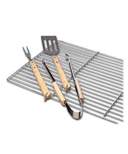 3 Piece Stainless Steel BBQ Tool Set - Wooden Handles