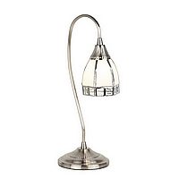 Satin chrome plated table lamp with a white leaded glass shade. Height - 37cm Diameter - 17cmBulb ty