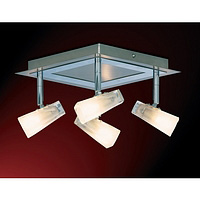 Satin chrome spot light fitting with tumbler shaped frosted glass heads. Height - 17cm Diameter - 29