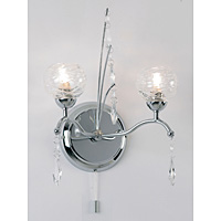 Chrome fitting with crystal drops and clear glass with thread decoration. Height - 27cm Diameter - 2