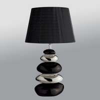 Pair of exclusively designed contemporary black and chrome finish ceramic pebble table lamps complet