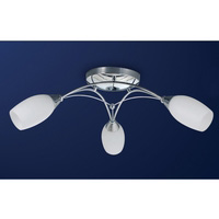 Contemporary polished chrome ceiling fitting complete with opal glass shades. Ideal for low ceilings