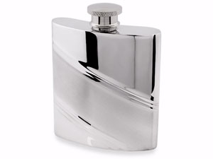 An attractive polished finished 3fl oz hip flask with a satin diagonal flash for extra grip and cert