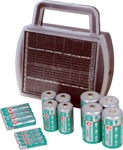 · 7V solar panel · Charges AAA  AA  C or D-sized batteries · Includes a blocking diode to prevent