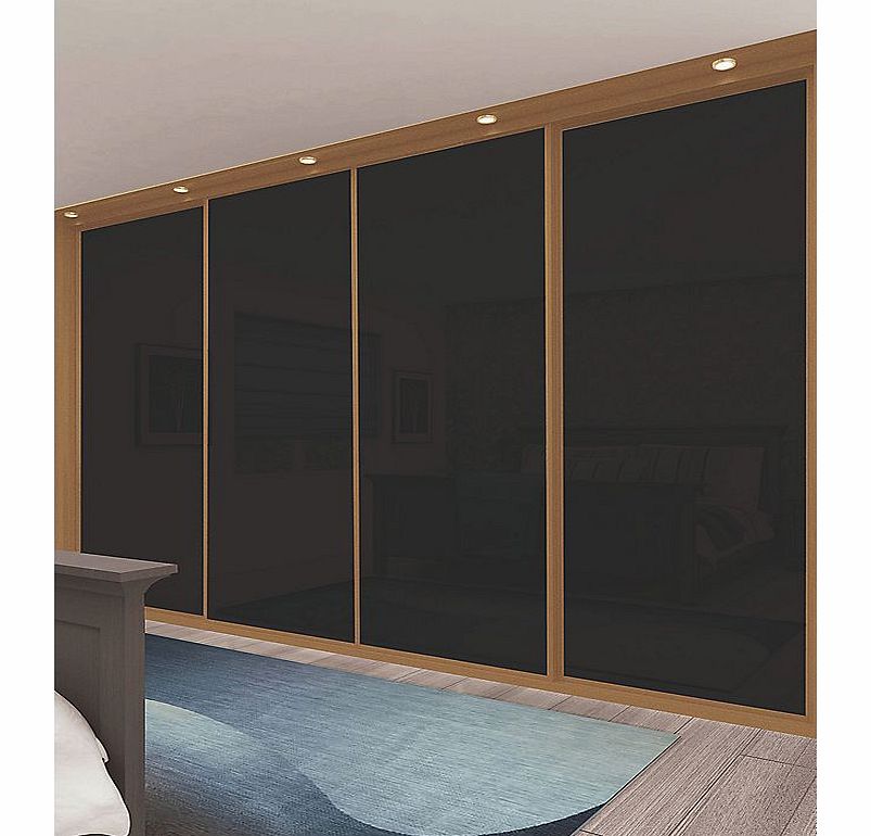4 stylish black panel sliding wardrobe doors, complete with rollers and oak effect frame. Ready assembled to fit onto supplied matching trackset. Features: Pre-Assembled for Easy Installation; 10 Year Manufacturers Guarantee; 14 Day Delivery to Home 