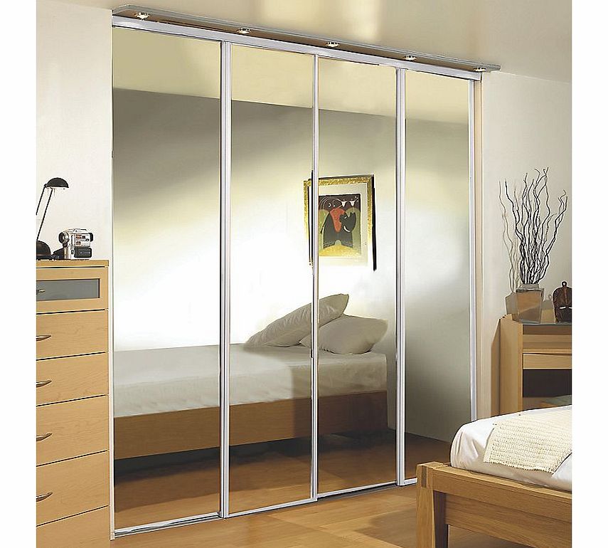 4 stylish mirror panel sliding wardrobe doors, complete with rollers and white effect frame. Ready assembled to fit onto supplied matching trackset. Features: 10 Year Manufacturers Guarantee. Specifications: Each door is 2285mm high x 765mm wide with