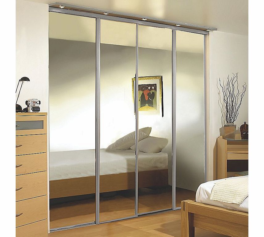 4 stylish mirror panel sliding wardrobe doors, complete with rollers and silver effect frame. Ready assembled to fit onto supplied matching trackset. Features: Pre-Assembled for Easy Installation; 10 Year Manufacturers Guarantee; Lightweight and Smoo