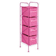 A 4 drawer storage tower. This storage solution comes with matching pink straw drawers and metal fra