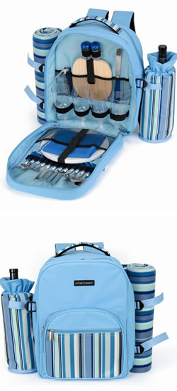 4 Person Picnic Set, Cooler Bag that folds away into a rucksack, for a hands free picnic at the beac