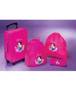 Set includes wheeled trolley case, backpack, gym b