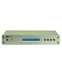 Blue backlit LCD display with programmable device names. Optical and coaxial digital audio inputs/ou