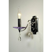 This single arm wall light has a purple crystal light bulbs tray and two sets of clear crystal dropl