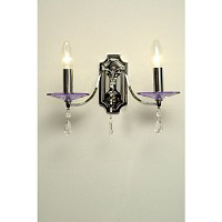 This wall light has purple crystal light bulb trays and three sets of clear crystal droplets. Height