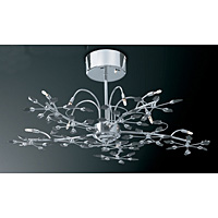 Stylish polished chrome ceiling fitting with black and clear leaf crystals on branching arms. Height