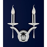 Polished chrome finish wall fitting with sleek curved arms crystal sconces and droplets. Height - 34